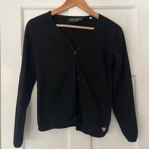 Black Button-Up Cardigan Sweater Vintage 90s betsey johnson cotton tee shirt L